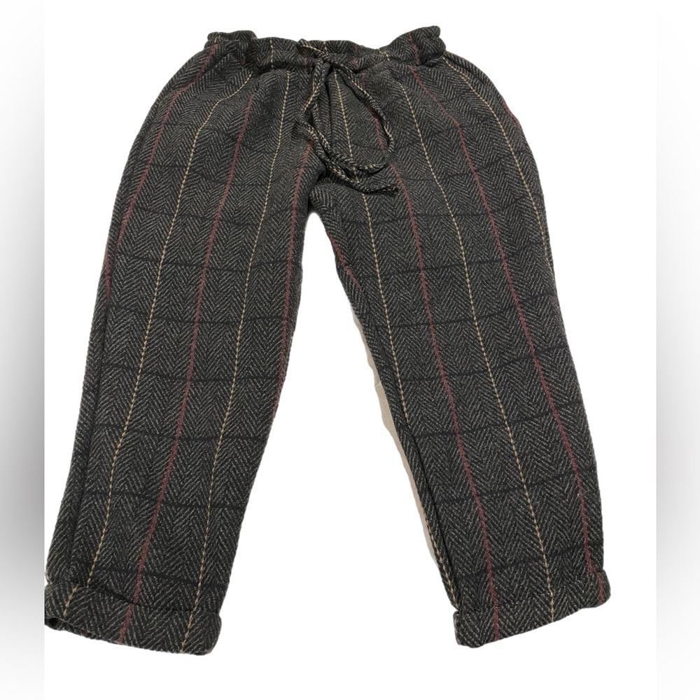Hyfive gray windowpane checked pants. Paper bag waist, so stylish. Size L Y